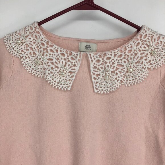 River Island Petite Lace Collar detail Sweater in Pale Pink size 0 - Picture 6 of 16